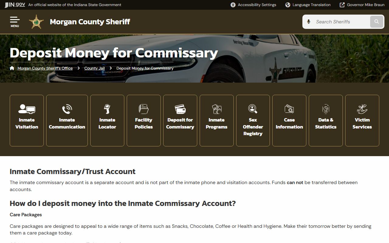 Morgan County Jail commissary deposit and inmate funds rules