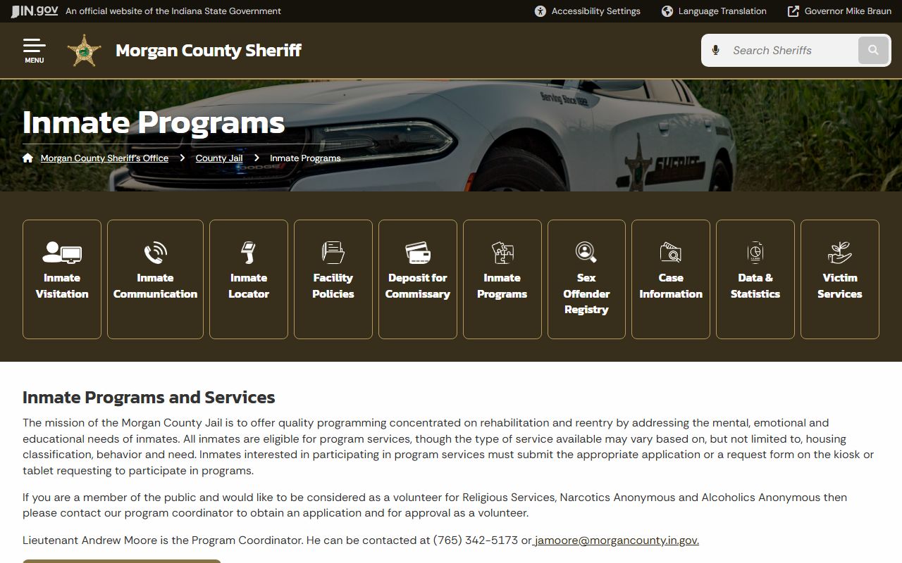 Morgan County Jail inmate programs and work release information