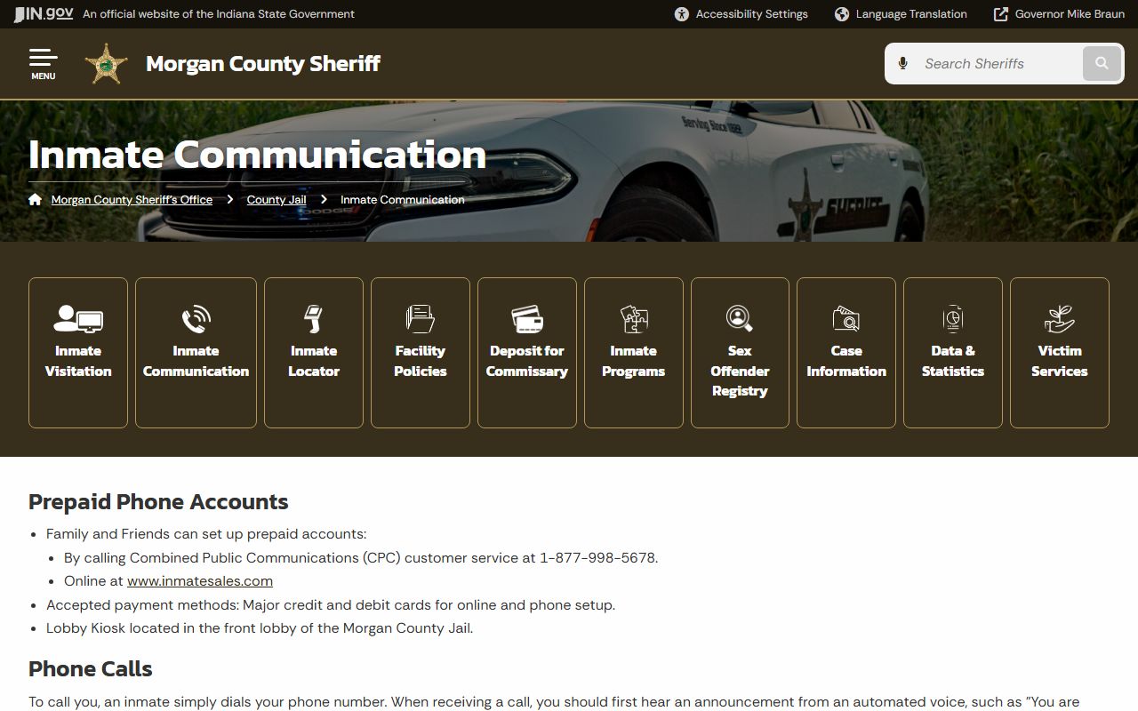 Morgan County Jail inmate mail phone and communication rules